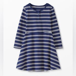 Hanna Andersson Girl's Stripe Long Sleeve Fit & Flare Dress | Navy/White |  6-7